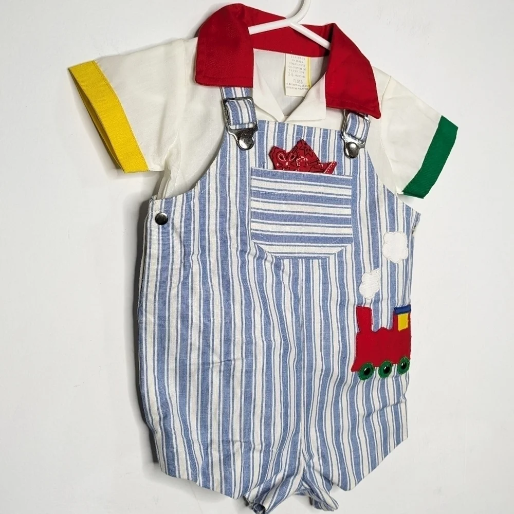 Vintage blue white red engineer 3 piece set 3-6mo